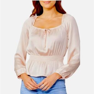 NWT PAIGE ODALYNN BLUSH SATIN SMOCKED BLOUSE- Sz S